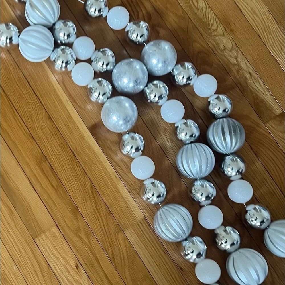 At home 6 ft winter balls silver white garland- set of 3
